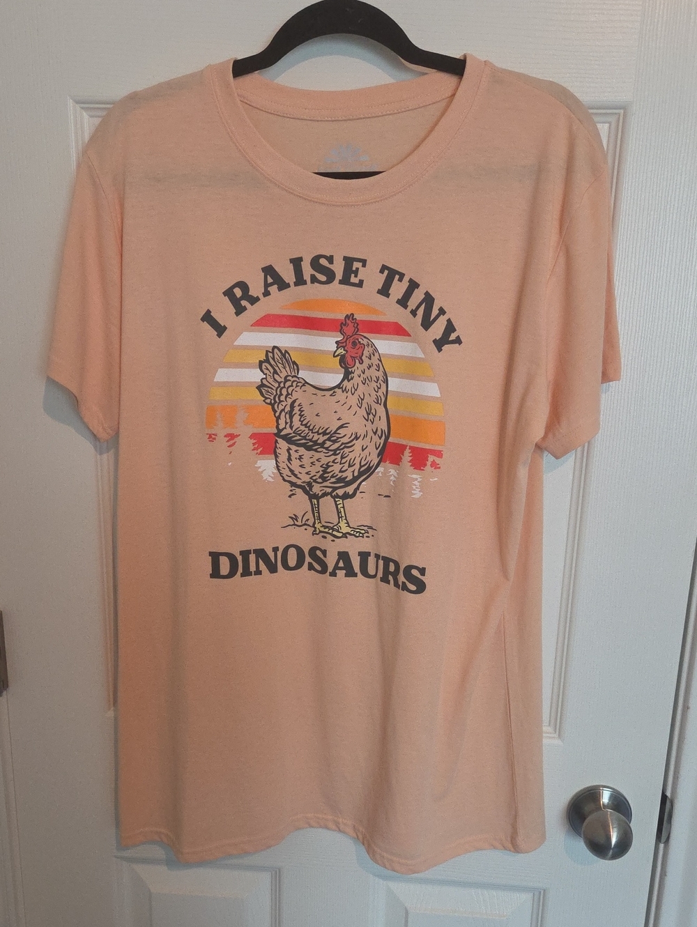Peach Short Sleeve Graphic Tee - 'I Raise Tiny Dinosaurs' Chickens